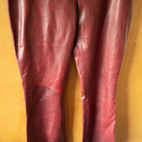 Y2K Hennes Collection Marbled Burgundy Calf Leather Bootcut Jeans EU42 (US34/34) - Picture 2 of 16
